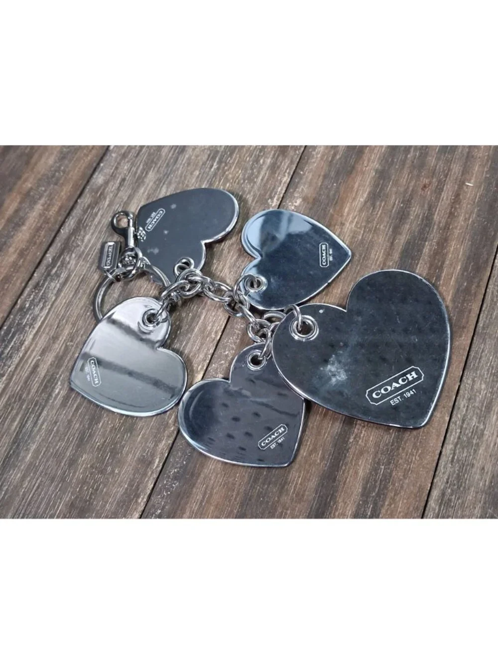 Coach Poppy Keychain Bag Tag Charm Heart Pink Red Outline Logo Mirrored - Picture 8 of 13